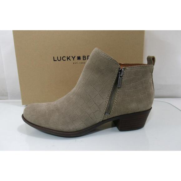 Lucky Brand Basel Size 8 Block Heel Booties Ankle Boots Fossilized Jupiter - Picture 2 of 8